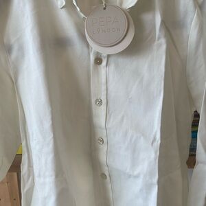 Kids White Buttoned Collar Long Sleeve Oxford Shirt Pepa London